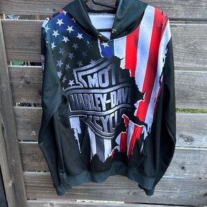 Harley-Davidson Black Hoodie with Red, White & Blue American Flag Graphic